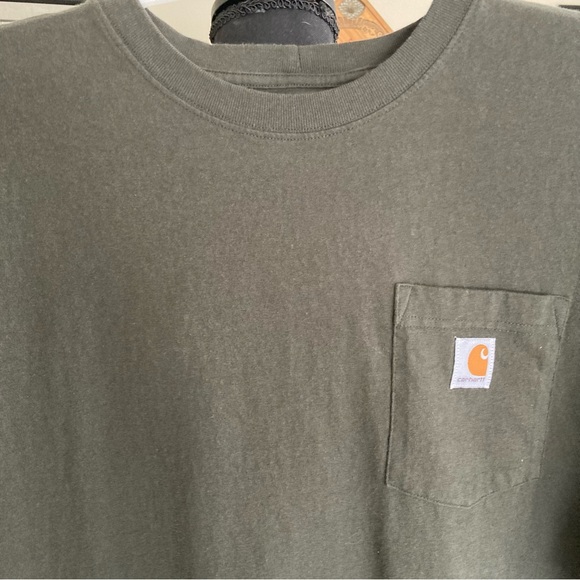 Carhartt T-Shirt Mens XL Tall Pocket Tee Logo Loose Fit Dk Green Workwear Nice - Picture 3 of 7